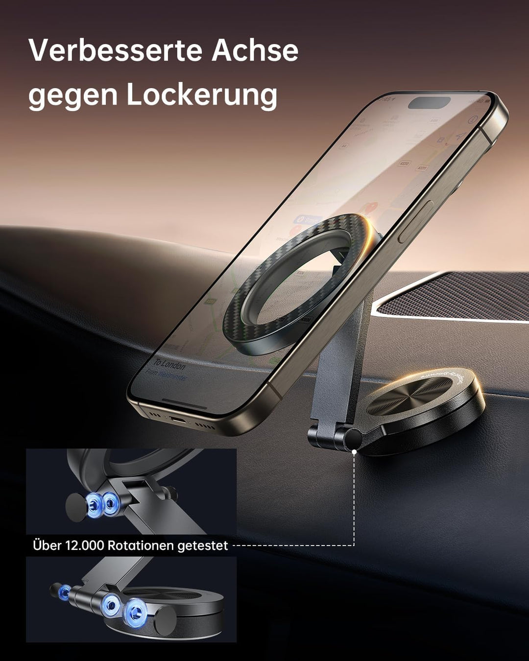 SYNCWIRE Handyhalterung Auto für MagSafe, [360°-Drehung&Faltbar] Magnetischer Telefonhalter das Auto