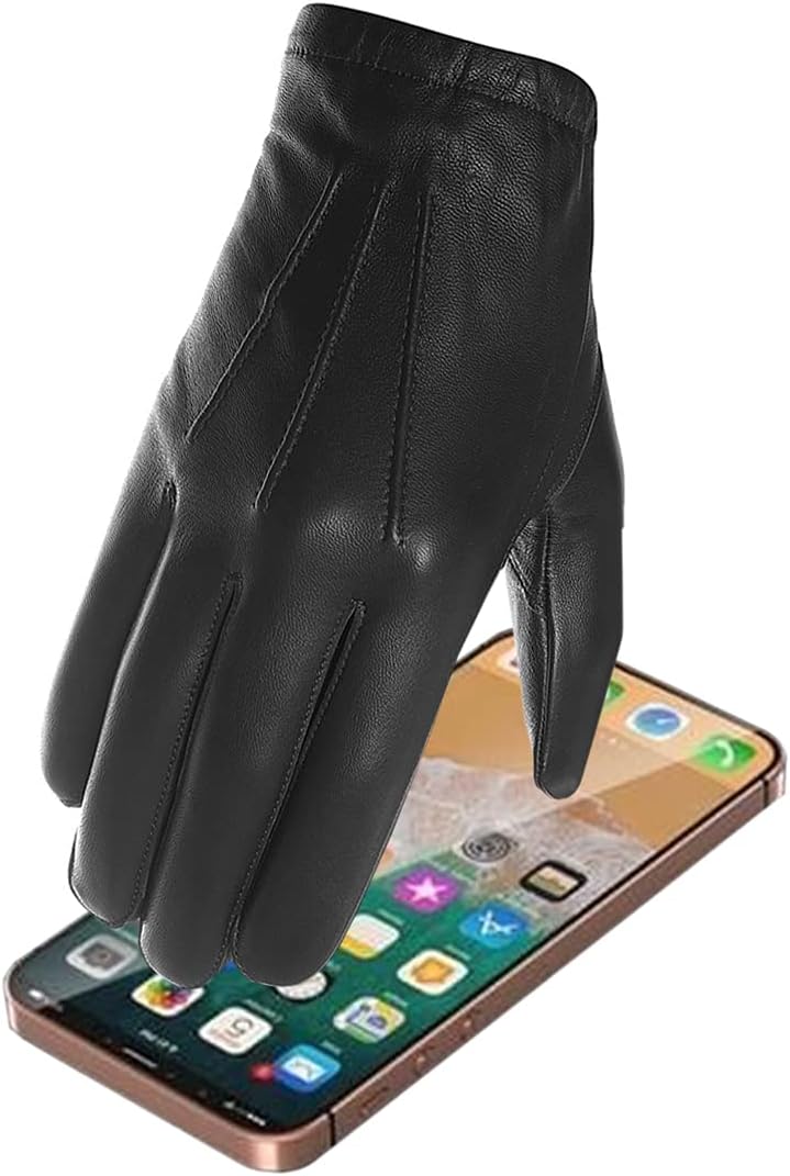 Harssidanzar Herren dünne ungefütterte Lederpolizeihandschuhe GM031EU M Schwarz(touchscreen）, M Schw