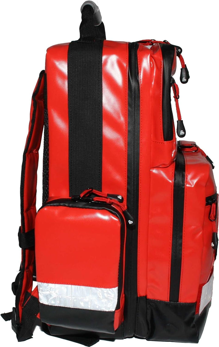 Bexamed Notfallrucksack Medicus ca. 23 LITER Volumen - LEER - rot aus Plane - mit Waterstop Reissver