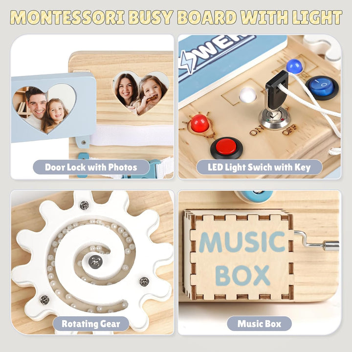 Joyreal LED Montessori Busy Board - Motorikbrett ab 18M+ Monate Activity Board Motorikboard Montesso