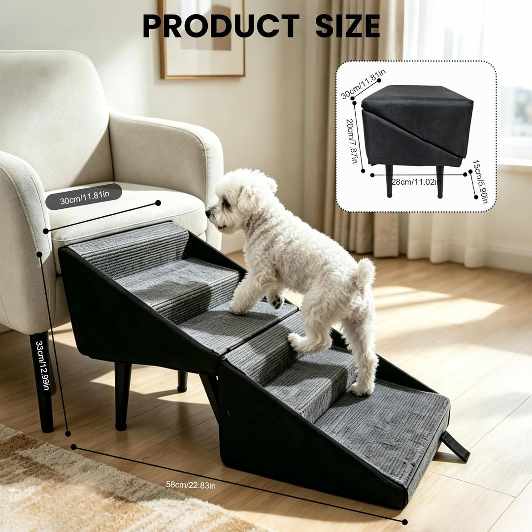 Hundetreppe Klappbar, 2 in 1 Multifunktional Hundetreppe und Geteilte Ottoman für Kleine &amp; Grosse Hu