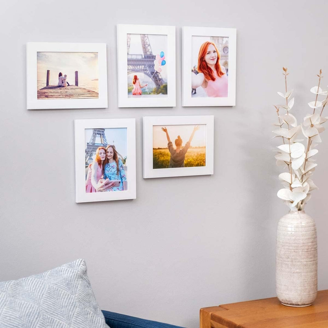 PHOTOLINI Bilderrahmen 13x18 Weiss Holz MDF, 5er Set breite Bilderrahmen 18x13, Fotorahmen 13 x 18 c