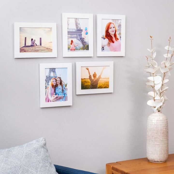 PHOTOLINI Bilderrahmen 13x18 Weiss Holz MDF, 5er Set breite Bilderrahmen 18x13, Fotorahmen 13 x 18 c