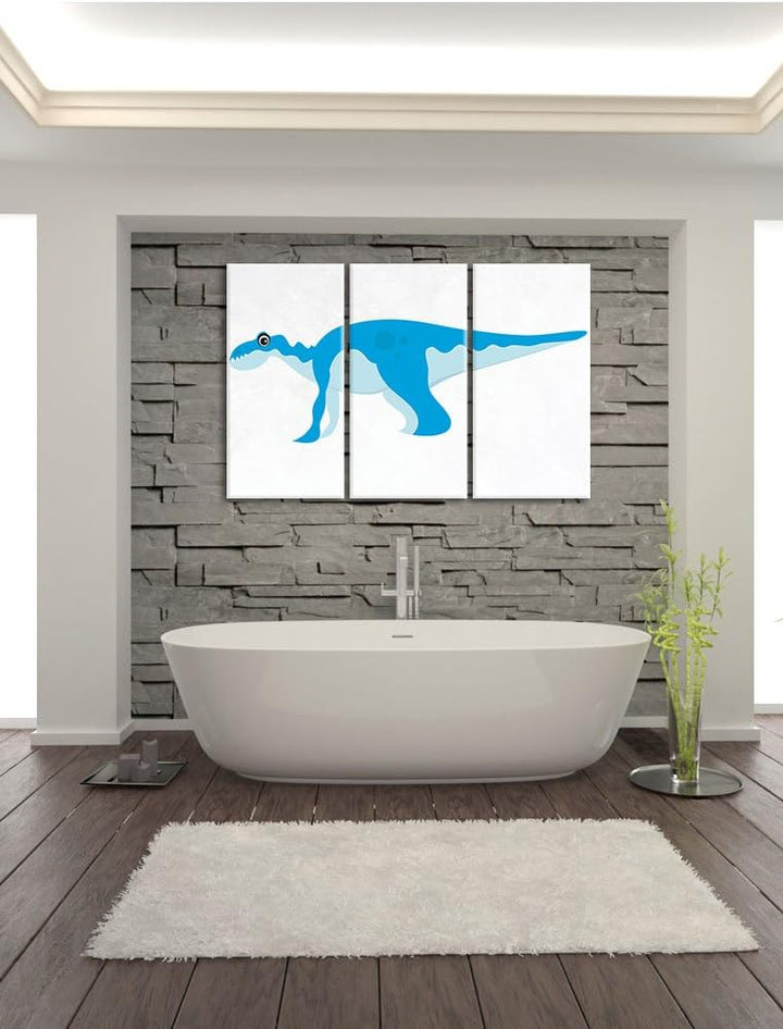 Pixxprint Niedlicher Dinosaurier weiss 3-Teiler Leinwandbild 120x80 Bild auf Leinwand
