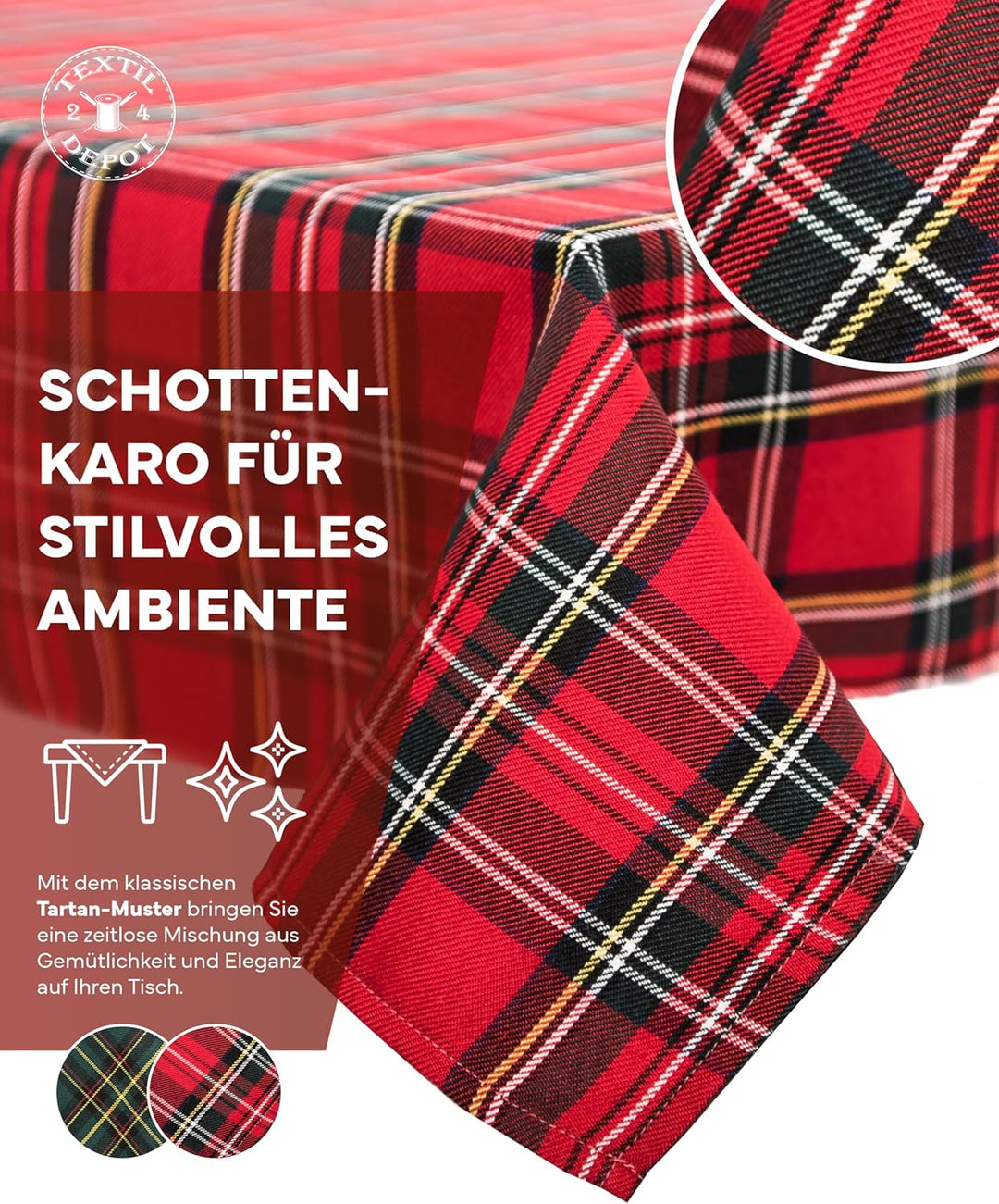 texpot 12 Stück Servietten 50 x 50 cm im Schottenkaro rot Tartan kariert 100% Polyester