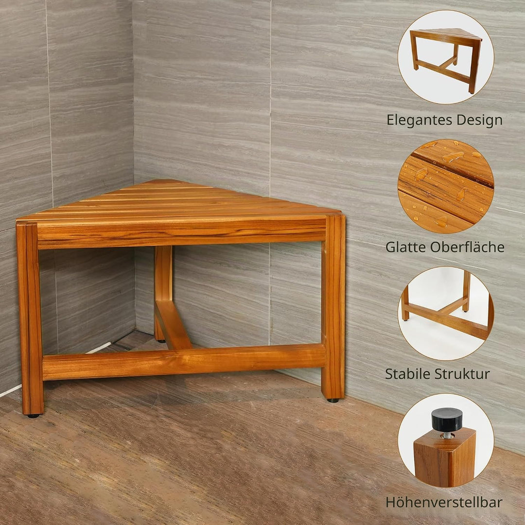 Eck-Duschhocker aus Teakholz,Duschhocker Modern aus Holz, Eck-Duschhocker fürs Badezimmer, Duschhock