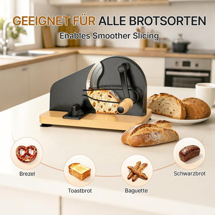 Brotschneidemaschine Manuell mit Handkurbel | Einstellbare Scheibendicke | Scharfe Edelstahlklinge &amp;