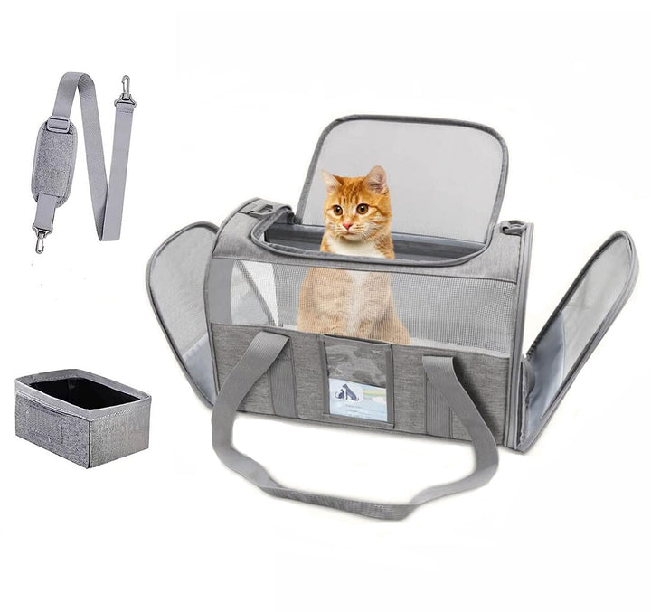 Transportbox Katze Hund,Tragbare atmungsaktive Reisetasche Airline Approved Faltbare Hundebox für Ha