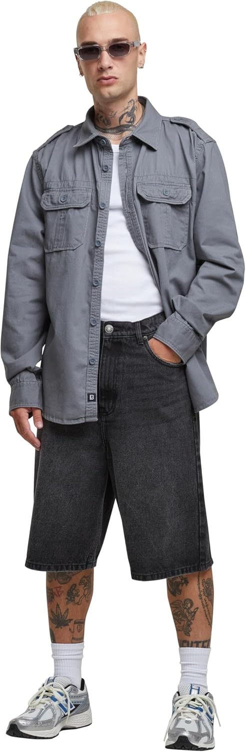 Brandit Herren Vintage Shirt Long Sleeve Hemd M Charcoal Grey, M Charcoal Grey