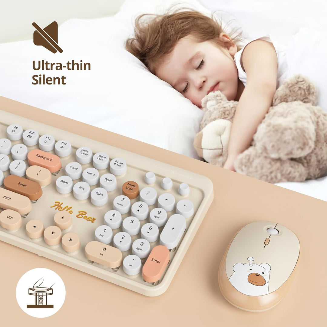 Retro Kabellose Tastatur und Maus, Amerikanisch QWERTY，104 Schreibmaschinentastatur in Voller Grösse