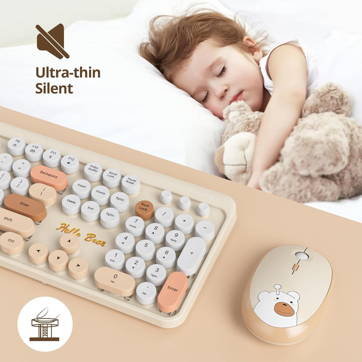 Retro Kabellose Tastatur und Maus, Amerikanisch QWERTY，104 Schreibmaschinentastatur in Voller Grösse
