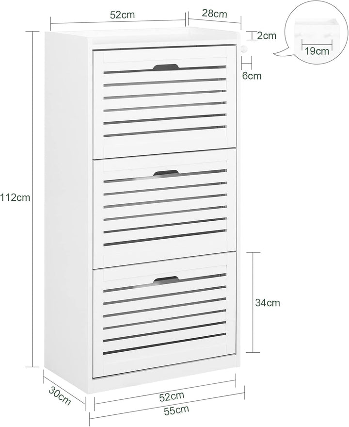 SoBuy Schuhschrank Hoch Weiss, Schuhkipper mit 3 Klappen und 6 Ablageflächen, Schuhkommode für Flur