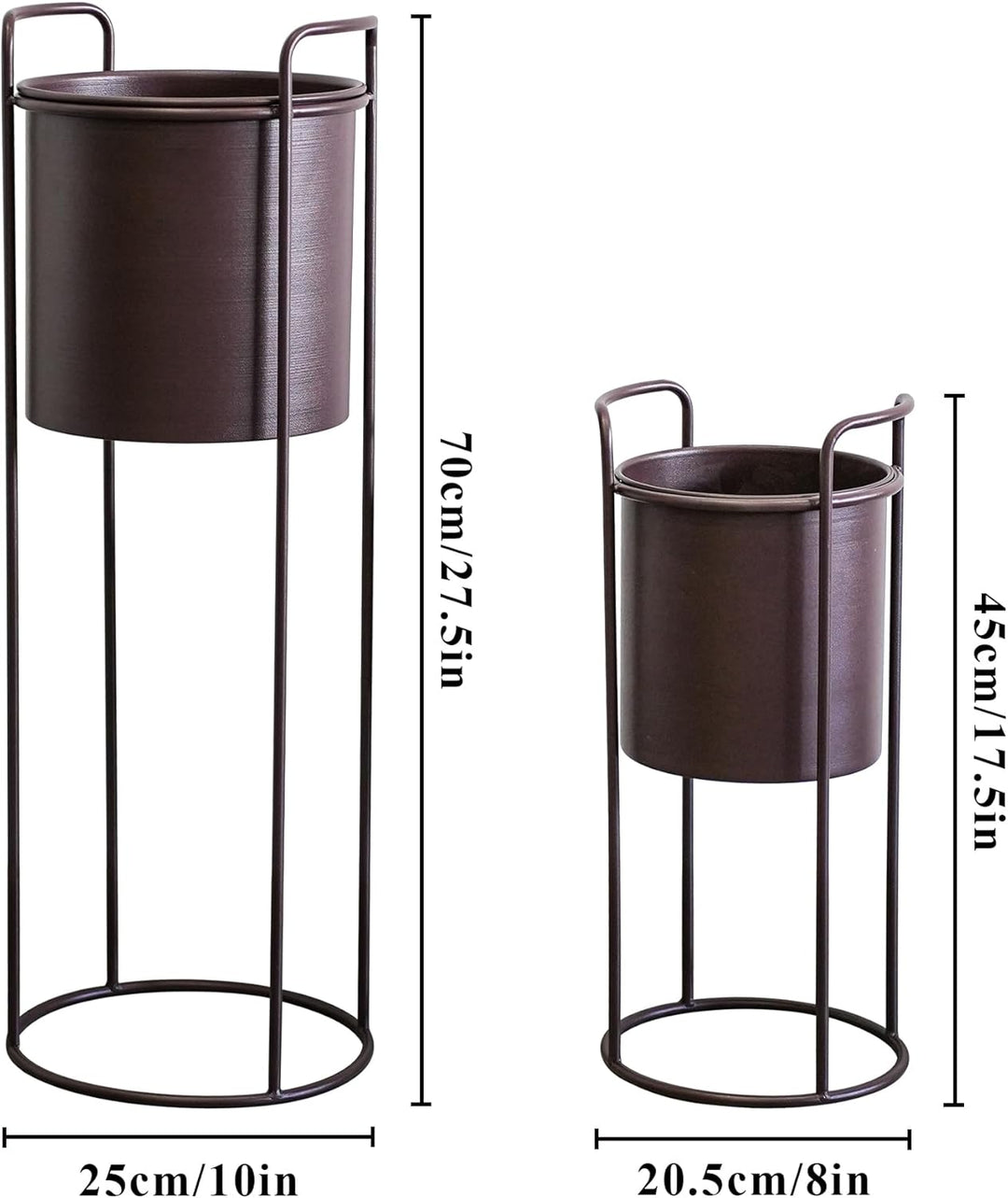 TRIROCKS Set aus 2 Metall-Pflanzständern mit Blumentopf 70 cm & 45 cm Blumenständer für Innen- und A
