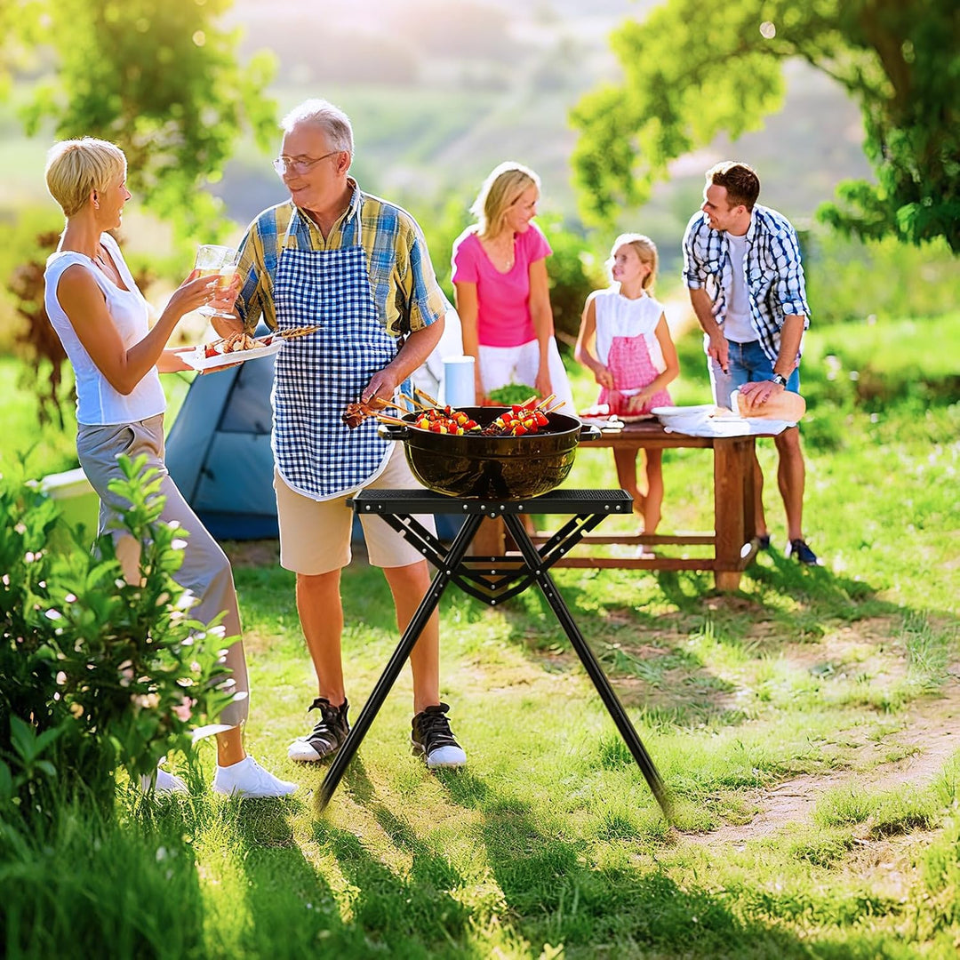 JiGiU Grilltisch 60x40cm Metallgitterplatte mit 3 Höhen & Aluminium Rahmen | Klapptisch Schwarz mit
