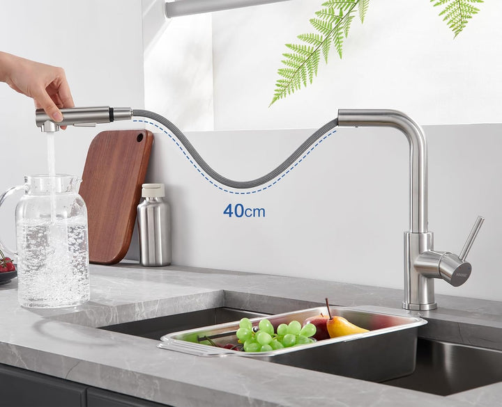WOOHSE Wasserhahn Küche Ausziehbar, 360°Drehbare Küchenarmatur mit Brause Ausziehbar, Hochdruck Spül
