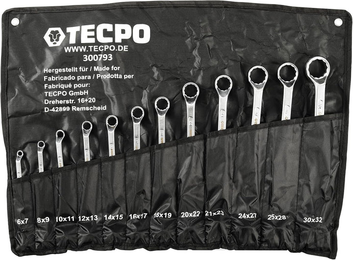 TECPO Doppel Ringschlüssel Satz 12-teilig 6-32mm Cr-V doppel-gekröpft abgewinkelt Set Gabelschlüssel