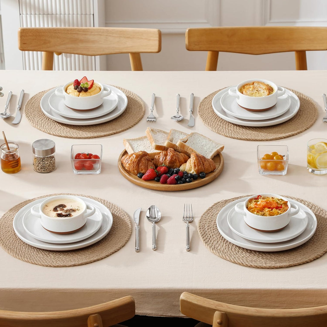 MALACASA Mini Cocotte Set 440 ml, 4 Stück Auflaufform Klein aus Steingut mit Deckel und Griffen, Kle