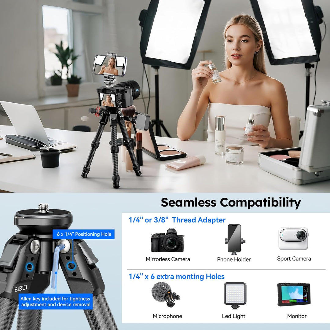 SIRUI AM-223LS Carbon Mini-Stativ mit Bowl-Basis, Tischstativ 36,9 cm max. Höhe, 15 kg Traglast, 0,7