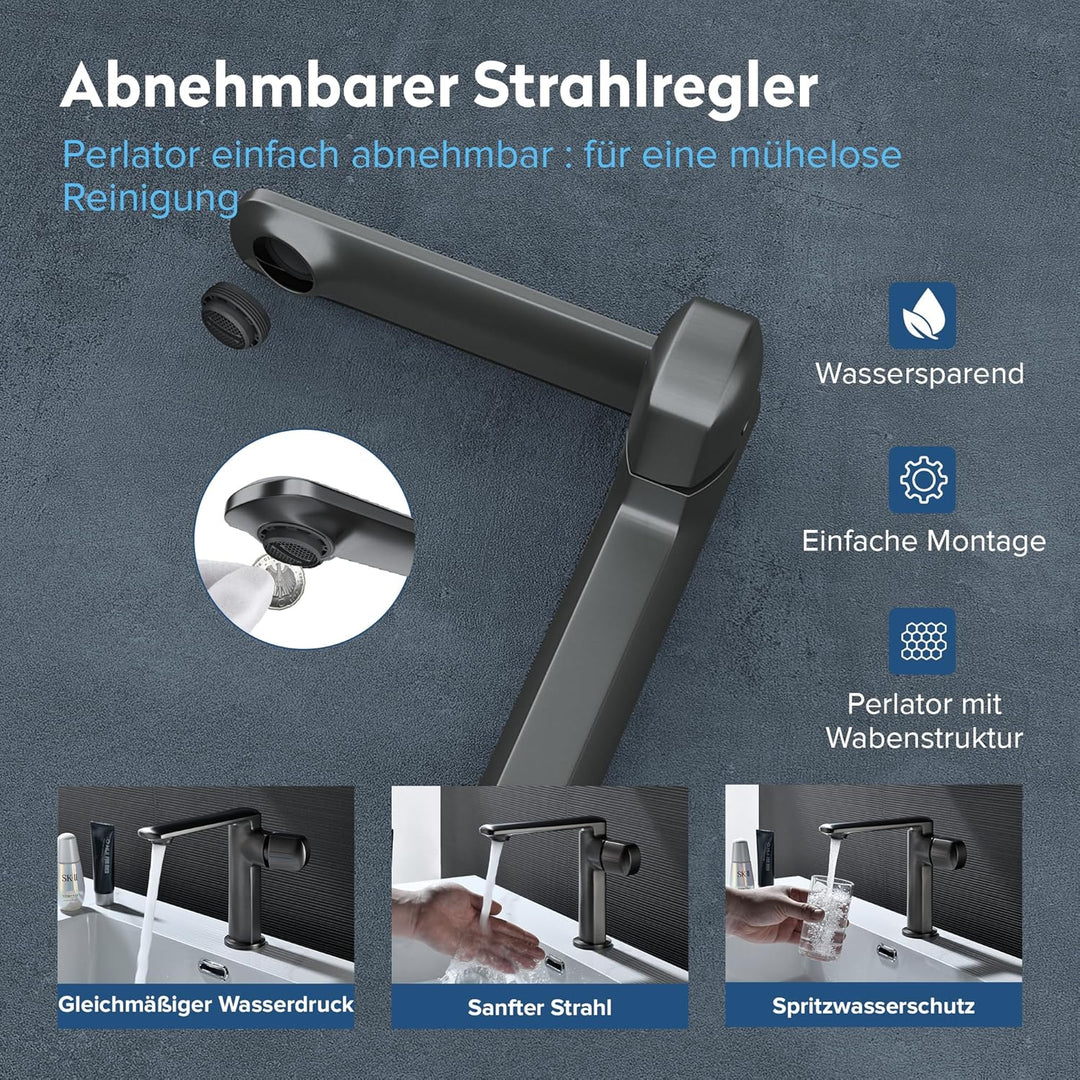 doporro Wasserhahn Bad, Waschtischarmatur mit Auslaufhöhe 156 mm, Vollmessing-Körper，Mischbatterie f