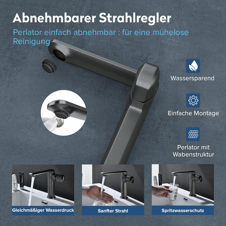 doporro Wasserhahn Bad, Waschtischarmatur mit Auslaufhöhe 156 mm, Vollmessing-Körper，Mischbatterie f