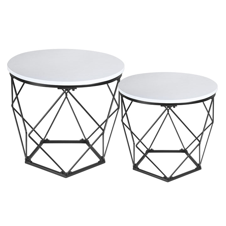 Ribelli 2er Set Beistelltisch, Wohnzimmertisch mit Korbfunktion, Couchtisch Rund, Korbtisch mit Abne