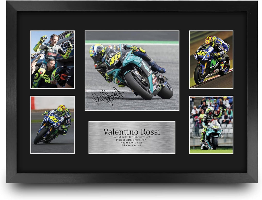 HWC Trading FR A3 Valentino Rossi Gifts Autogramm-Bild für MotoGP Racing Fans, A3, gerahmt, 330 x 44