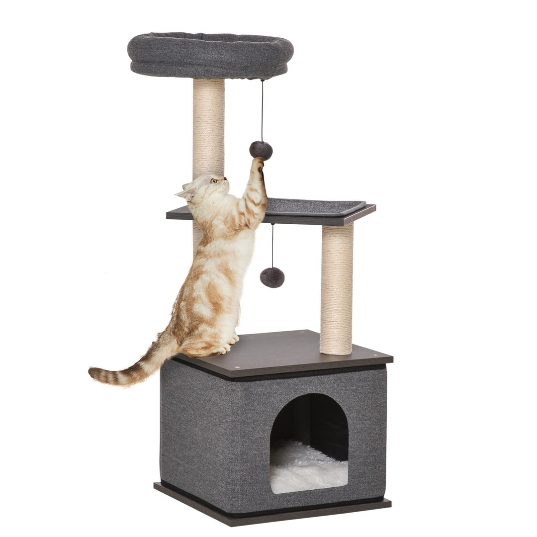 PawHut Katzenkratzbaum Katzenspielzeug Kletterbaum Spielmöglichkeiten Spielsisal Spielseil PB-Platte