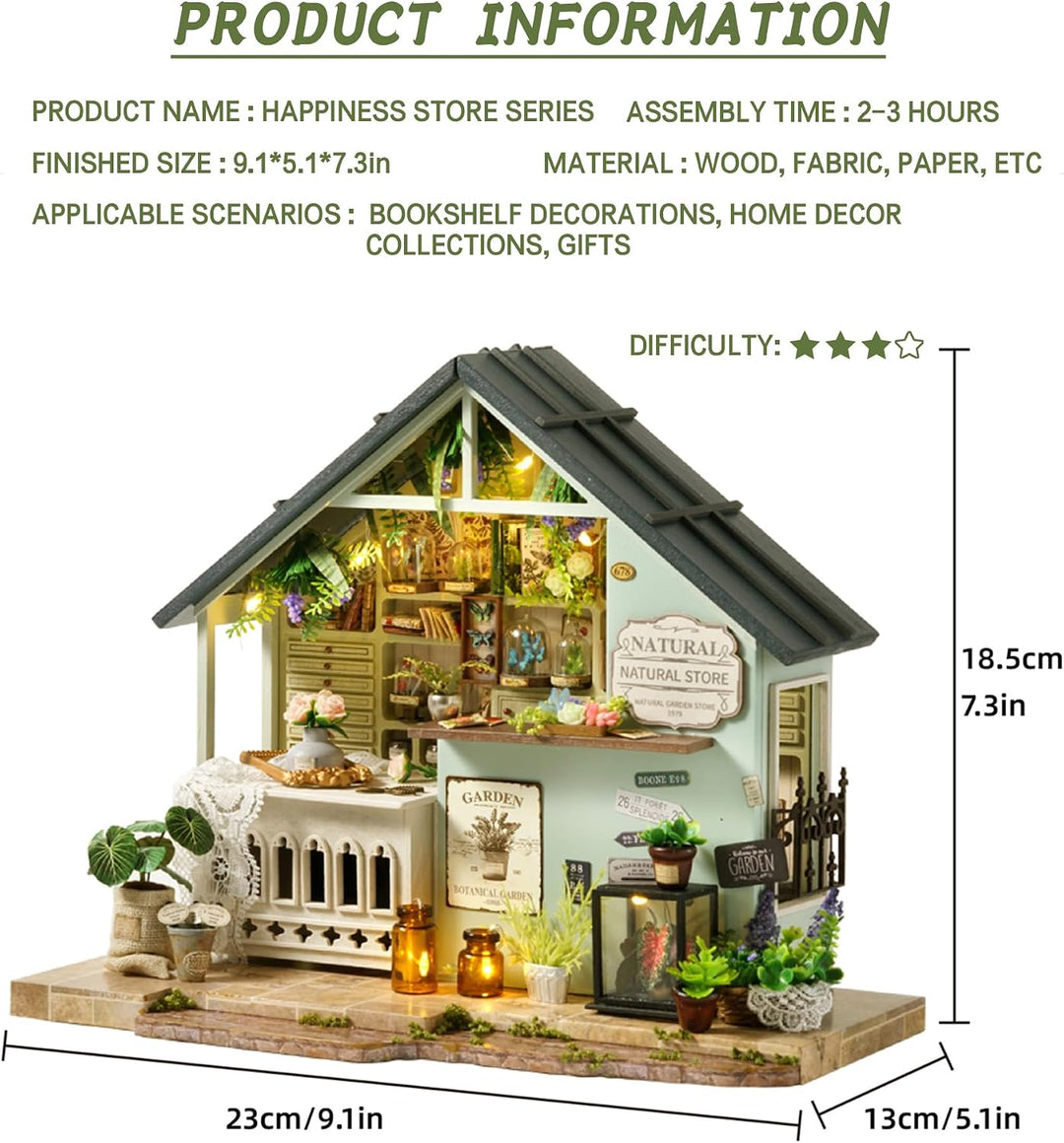 Spilay DIY Miniature House, Mini Handgefertigte Grünes Pflanzenstudio Kit Mit LED-Licht, Schutzhülle
