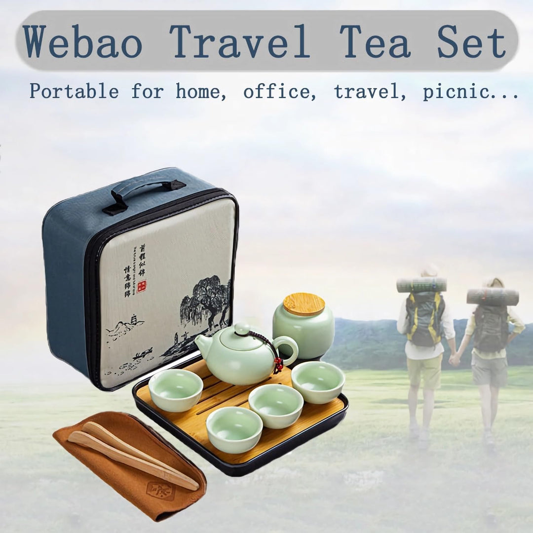 Teekanne Sets, Chinesisches Kungfu Teeservice, Keramik Teekanne mit 4 Tassen und Teedose & Tablett,