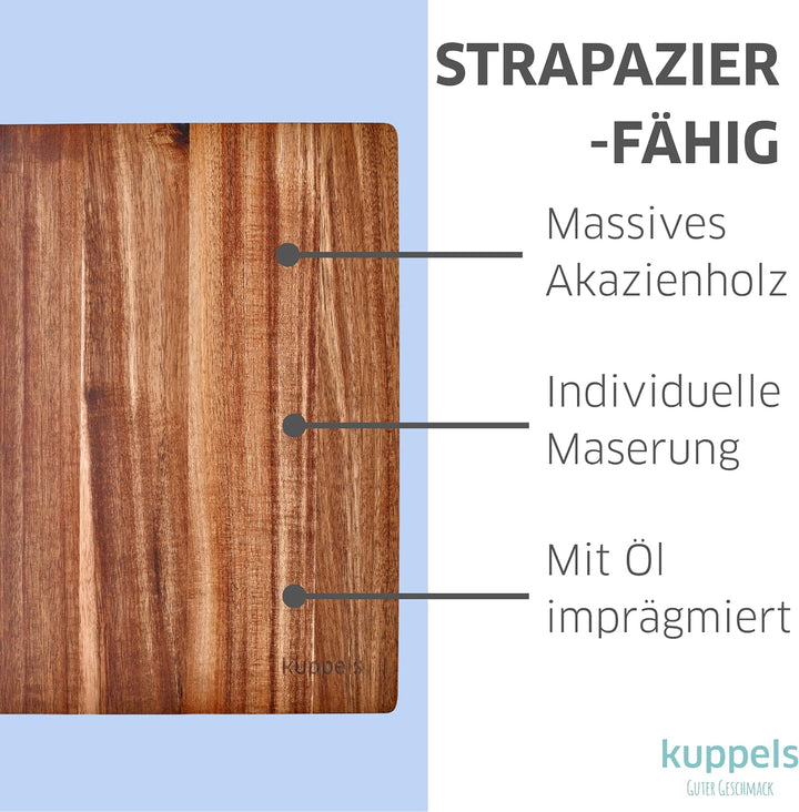 Kuppels Schneidebrett SLICE | Akazienholz | 40 x 30 x 1,5 cm | Holzbrett klingenschonend | Schneideb