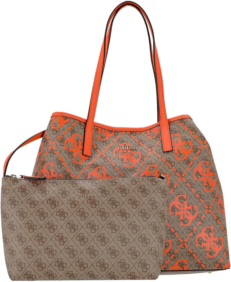 GUESS Damen Vikky Large Tote Bag Latte -Logo/Orange, Latte -Logo/Orange