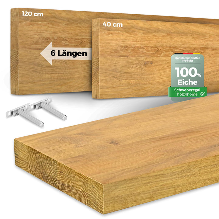 holz4home® Wandregal ohne Baumkante 40 cm Länge, Natur Geölt I Schweberegal mit Befestigung im moder