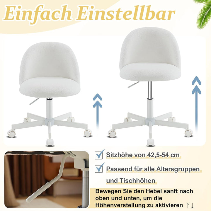 Bonnlo Bürostuhl mit Rollen, Schminktisch Stuhl, Höhenverstellbar Schreibtischstuhl für Arbeitszimme
