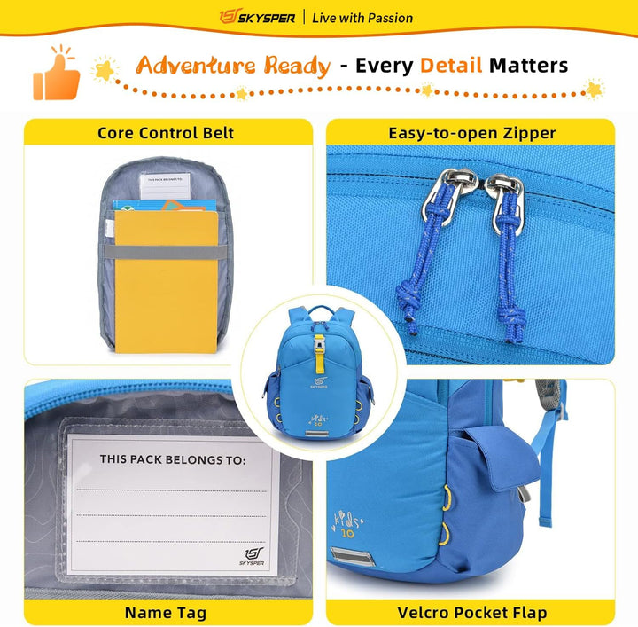 SKYSPER Kinderrucksack 10L Rucksack Jungen & Mädchen für 3-8 Jährige, komfortabler Wanderrucksack Ki