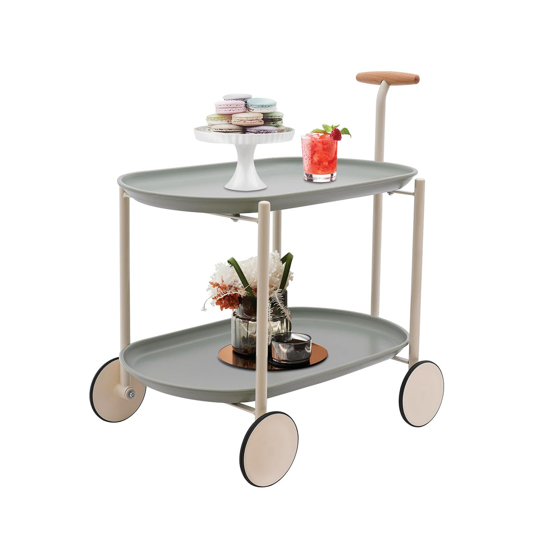 Outdoor Servierwagen mit Griff 2 Etagen Küchenwagen mit Rollen Rollwagen für Pool, Party, Garten Küc