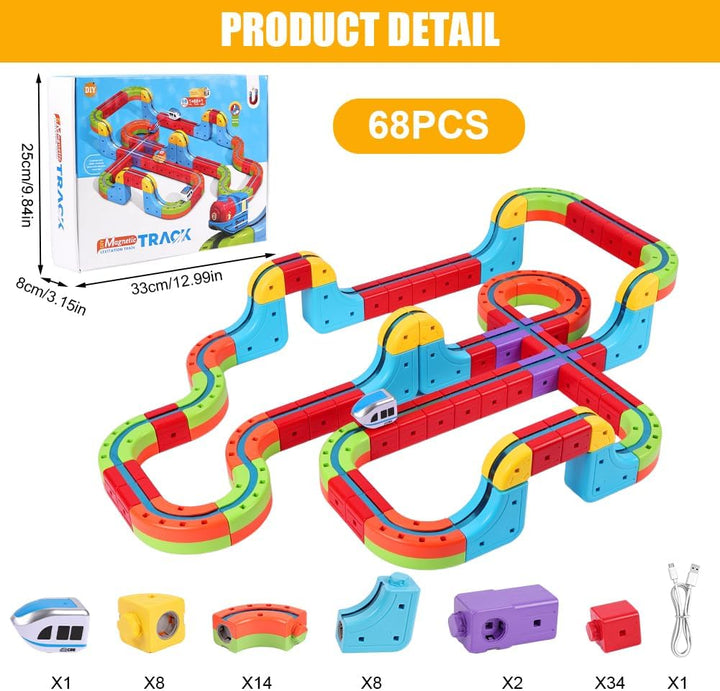 68 Stück Clickrail Electric Train Set, Magisches Schienen WüRfel Zug Set, Cube Track Block Zug mit S