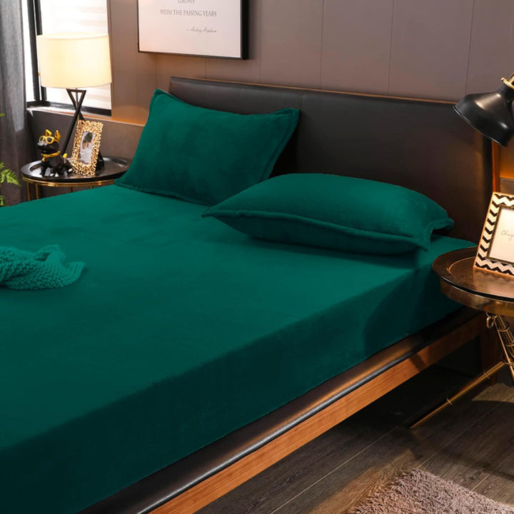 Boqingzhu Flauschige Plüsch Spannbettlaken 90x200cm Grün Dunkelgrün Fleece Flanell Cashmere Touch Sp