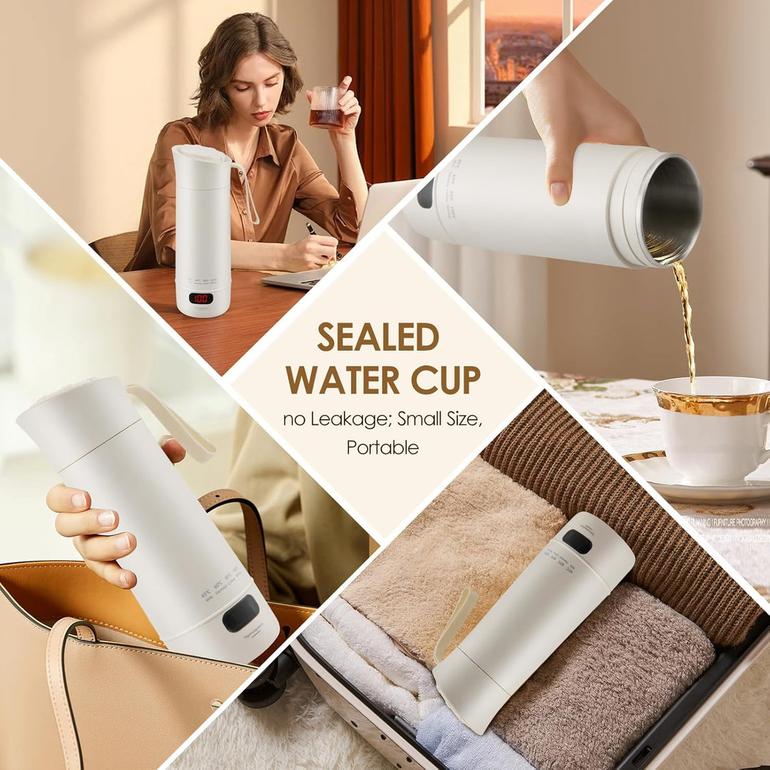 Reise Wasserkocher Klein 400ML,Tragbarer Reisewasserkocher mit Temperatureinstellung-304 Edelstahl-4