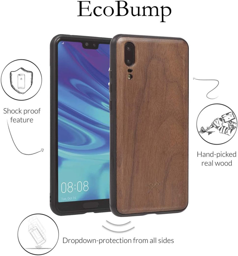 Woodcessories - Hülle Kompatibel Mit Huawei P20 Aus Echtem Holz - EcoBump Case (Walnuss)