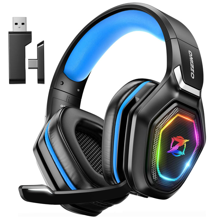 Ozeino Wireless Gaming Headset für PC/Ps4/Ps5 Gaming-Kopfhörer mit USB-A & USB-C Transmitter Gamer H