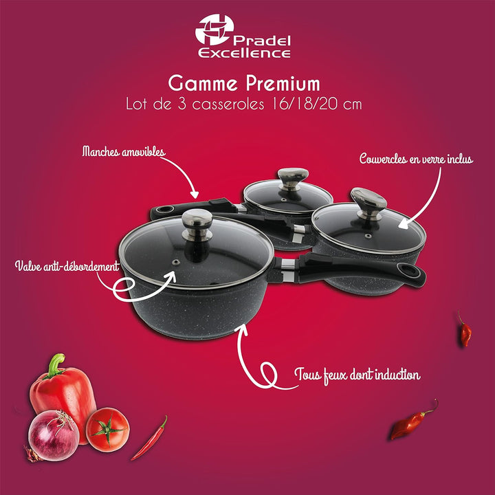 Pradel Excellence, Töpfe 16/18/20 cm, für alle Herdarten