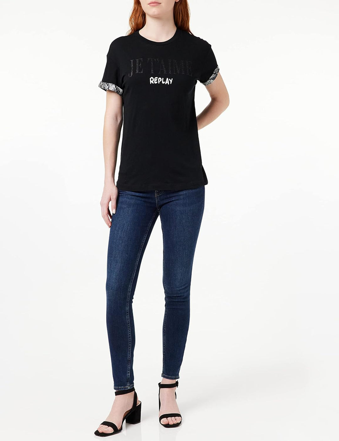 REPLAY Damen T-Shirt, Schwarz (098 Black)