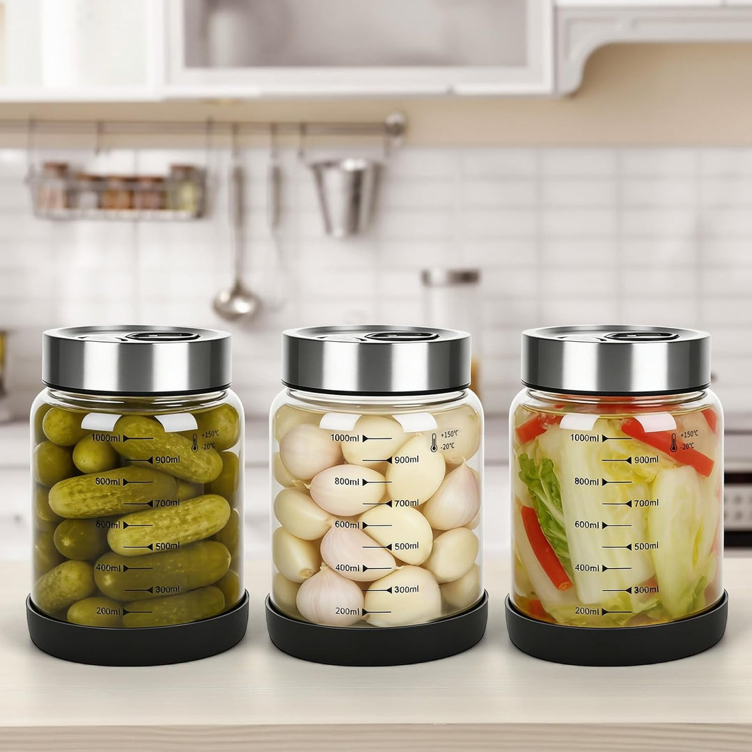 Fermentierglas mit Deckel 1L, Fermentationsglas mit Gärventi, Kimchi Behälter, Kefir Glas, Fermentie