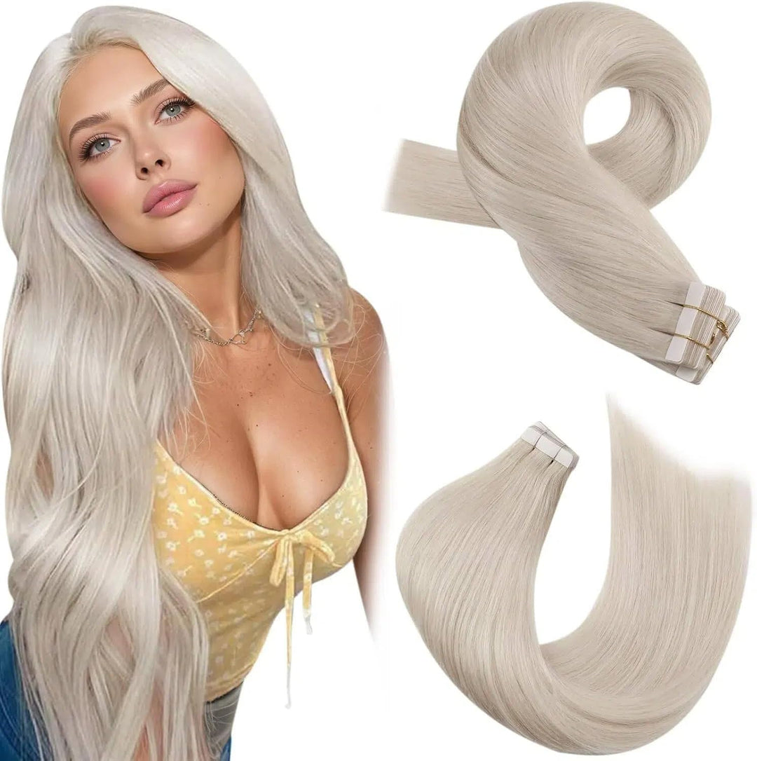 Moresoo Blonde Haarverlängerungen Tape in Extensions Echthaar Remy Weissblond Invisible Tape Extensi