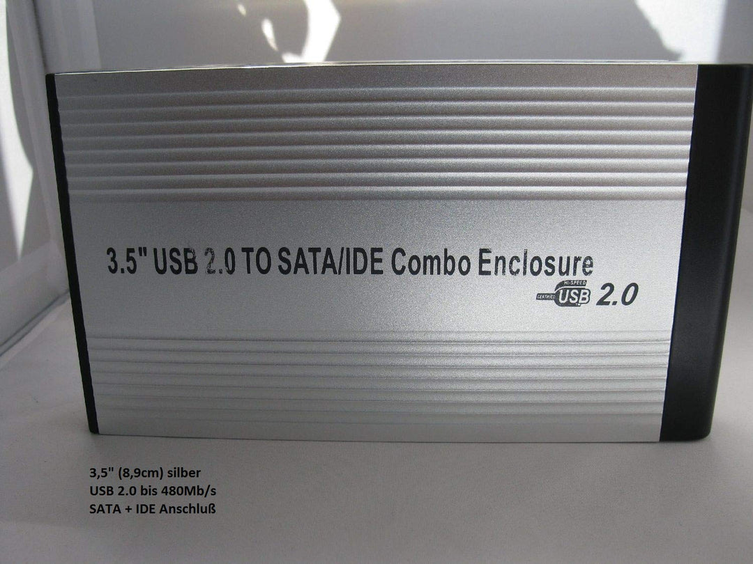Externe USB Festplattengehäuse aus Metall 3,5" (8,9cm) USB 2.0 SATA und IDE Anschluss in Silber