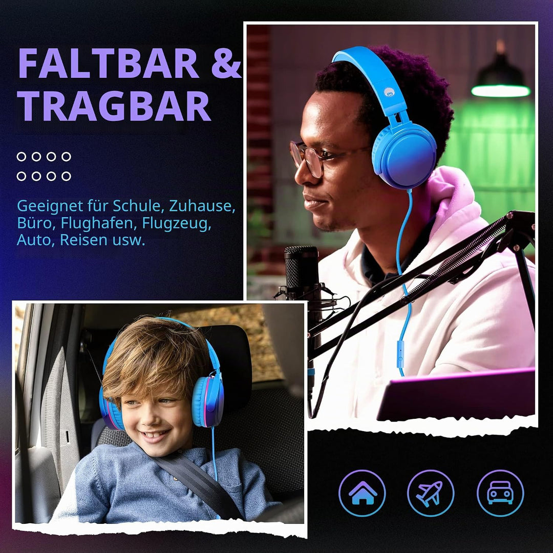 RockPapa Kinder Kopfhörer, Kabel Kopfhörer für Kinder, HD Stereo Kopfhörer mit Mikrofon für Kinder J