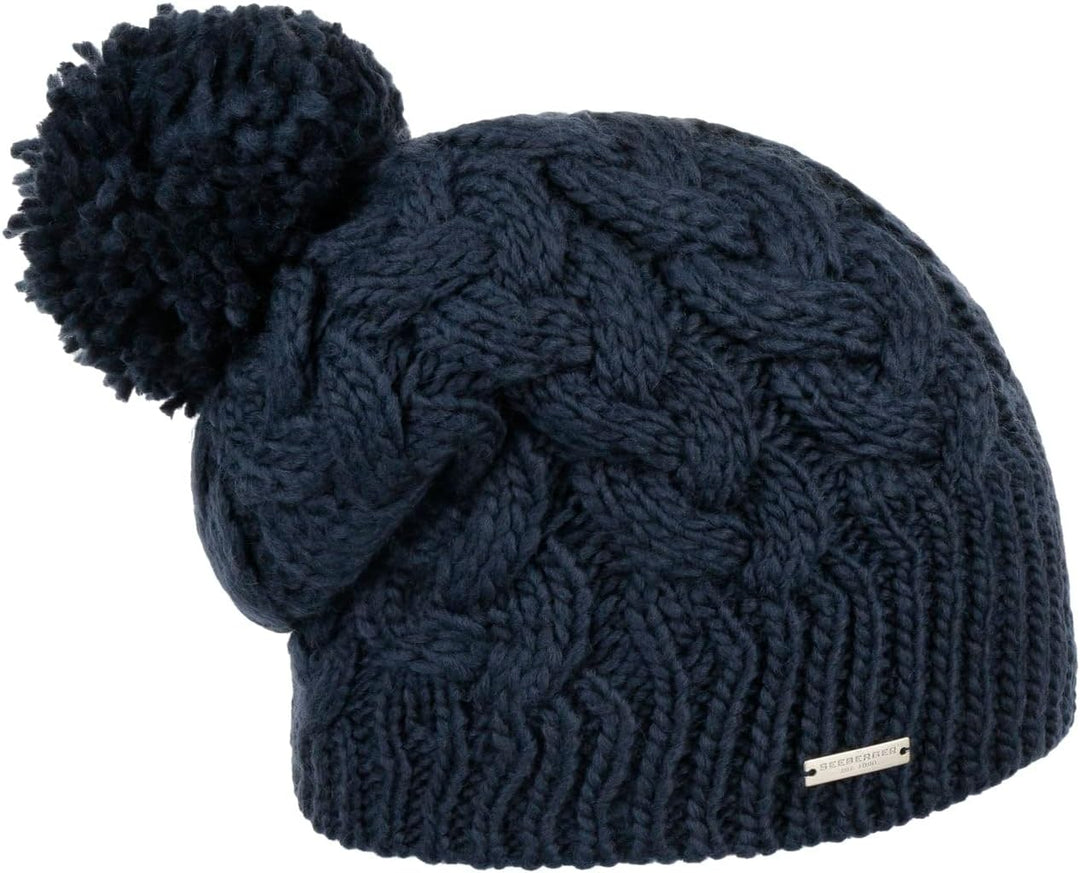 Seeberger Travola Bommelmütze Strickmütze Beanie Damenmütze Mit Futter Einheitsgrösse Dunkelblau, Ei