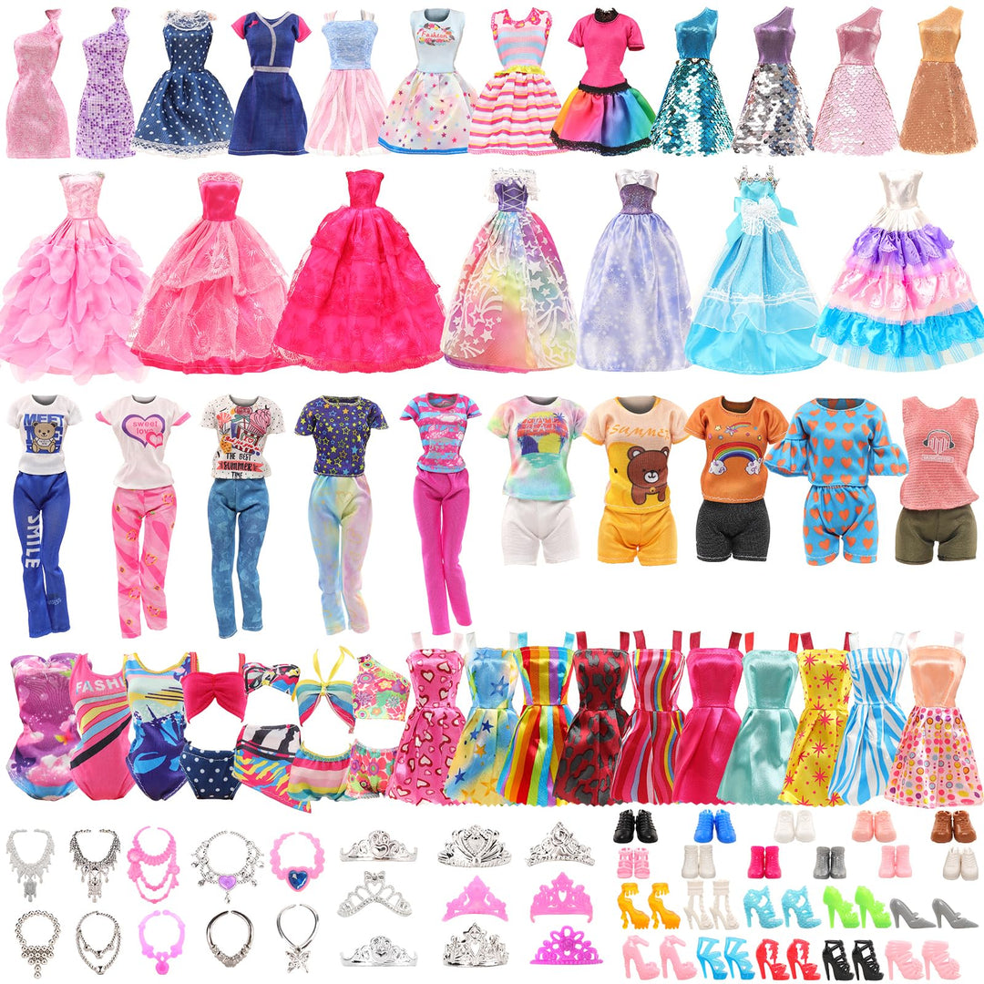 Miunana 47 Kleidung für 30 cm Puppen = 3 Casual Kleider + 2 Kleider + 2 Badekostüme + 3 Brautkleider