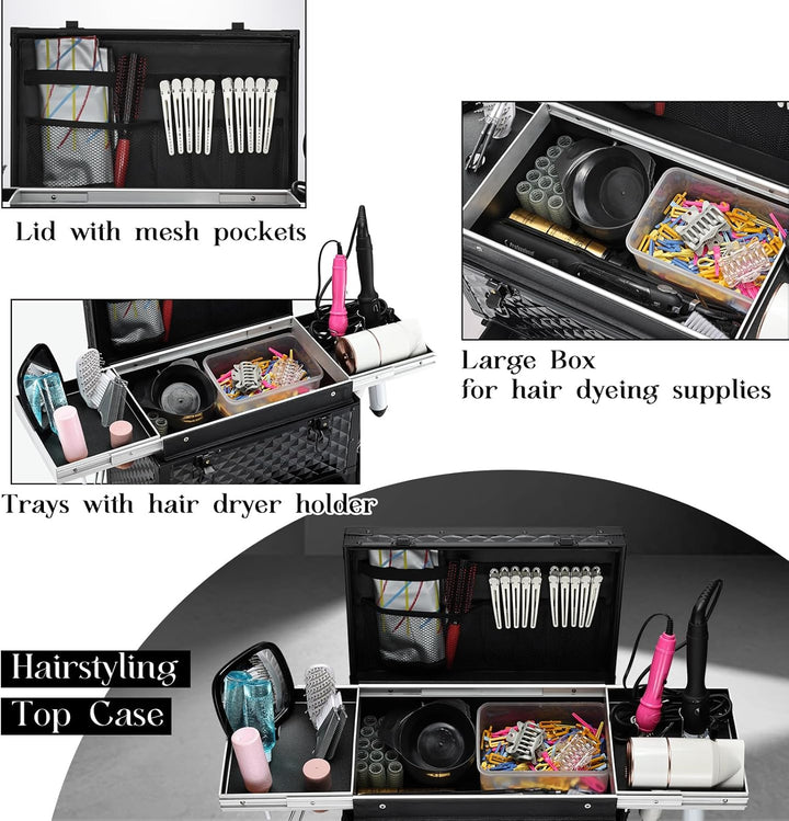 Friseurkoffer Kosmetik Trolley mit 3 Schubladen Make up Koffer Schminkkoffer Friseur Box mit Haartro