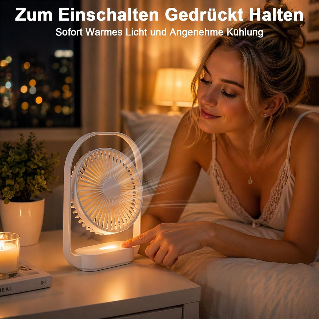 SURFOU Ventilator 4000mAh Akku, Kabelloser Tischventilator mit 4 Stufen und 2 Nachtlicht-Modi, USB-C